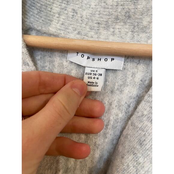 Topshop Cardigan Women’s S Gray Wool Button Up, Preppy, Basic, Ribbed - Picture 3 of 5